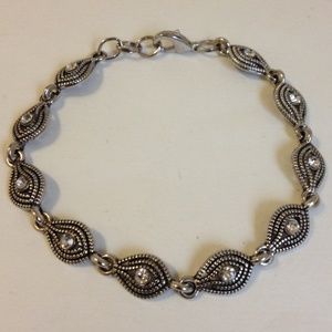 Clear Crystal Rhinestone Bracelet Oval Link Silver Plated Handmade Adjustable